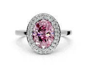 Halo Engagement Ring Setting for Fancy Pink Oval Center with Plain Tapered Band and Prong Head in Platinum