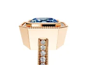 Halo Engagement Ring Setting for Fancy Blue Asscher Cut Center with Milgrain Halo, Pave Band and Prong Head in Rose Gold