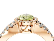 Halo Engagement Ring Setting for Fancy Yellow Pear-Shaped Center with Wide-Open Pave Split Shank and Prong Head in Rose Gold
