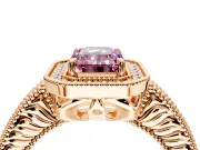 Milgrain Halo Engagement Ring Setting for Fancy Pink Emerald Cut Center with Pave Band and Prong Head in Rose Gold