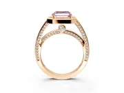 Halo Engagement Ring Setting for Fancy Pink Asscher Cut Center with Framed Halo, Pave Band and Prong Head in Rose Gold