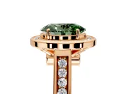 Halo Engagement Ring Setting for Fancy Green Oval Center with Outer Bezel Rim, Pave Band and Prong Head in Rose Gold