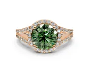 Halo Engagement Ring Setting for Fancy Green Round Cut Center with Pave Split Shank and Prong Head in Rose Gold