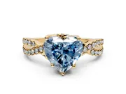 Solitaire Engagement Ring Setting for Fancy Blue Heart-Shaped Center with Narrow Twist Pave Band and Prong Head in Yellow Gold