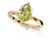 Solitaire Engagement Ring Setting for Fancy Yellow Pear-Shaped Center with Thin Rounded Plain Band and Prong Head in Yellow Gold