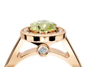 Halo Engagement Ring Setting for Fancy Yellow Pear-Shaped Center with Outer Bezel Rim, Pave Band and Prong Head in Rose Gold