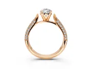 Solitaire Engagement Ring Setting for Pear-Shaped Center with Multi-Row Accents and Prong Head in Rose Gold