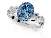Leaf Engagement Ring Setting for Fancy Blue Oval Center with Milgrain Accent Band and Prong Head in Sterling Silver