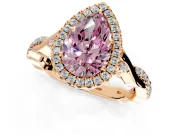 Halo Engagement Ring Setting for Fancy Pink Pear-Shaped Center with Twist Band and Prong Head in Rose Gold