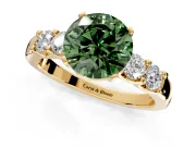 5 Stone Engagement Ring Setting for Fancy Green Round Cut Center with Plain Band and Prong Head in Yellow Gold