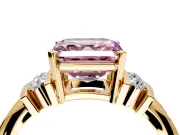 Solitaire Engagement Ring Setting for Fancy Pink Asscher Cut Center with Grooved Bar Accent Band and Prong Head in Yellow Gold
