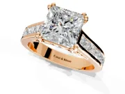 Solitaire Engagement Ring Setting for Princess Cut Center with Channel Band and Double Claw Prong Head in Rose Gold