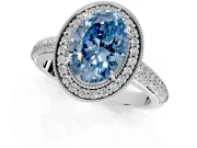 Milgrain Halo Engagement Ring Setting for Fancy Blue Oval Center with Three-Sided Pave Band and Prong Head in Sterling Silver