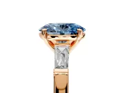 3 Stone Engagement Ring Setting for Fancy Blue Oval Center with Tapered Baguettes, Plain Band and Prong Head in Rose Gold