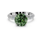Solitaire Engagement Ring Setting for Fancy Green Round Cut Center with Domed Multi-Row Pave Band and Prong Head in Sterling Silver