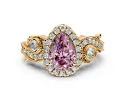 Milgrain Halo Engagement Ring Setting for Fancy Pink Pear-Shaped Center with Shoulder Bezels and Prong Head in Yellow Gold
