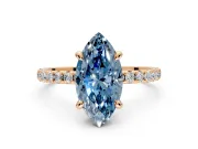 Solitaire Engagement Ring Setting for Fancy Blue Marquise Center with Fine Pave Narrow Band and Prong Head in Rose Gold