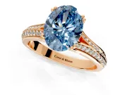 Solitaire Engagement Ring Setting for Fancy Blue Oval Center with Pave Rail Split Shank and Prong Head in Rose Gold