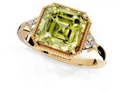 Cluster Engagement Ring Setting for Fancy Yellow Asscher Cut Center with Milgrain Shoulder Clusters and Prong Head in Yellow Gold