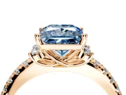 Paired Accent Engagement Ring Setting for Fancy Blue Princess Cut Center with Pave Band and Prong Head in Rose Gold