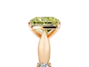 Solitaire Engagement Ring Setting for Fancy Yellow Radiant Cut Center with Carved Leaf Shoulders and Prong Head in Rose Gold