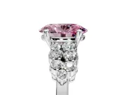 Cluster Engagement Ring Setting for Fancy Pink Oval Center with 2-Row Shoulder Clusters and Prong Head in Sterling Silver