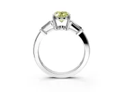 3 Stone Engagement Ring Setting for Fancy Yellow Oval Center with Baguette Accents and Prong Head in Platinum