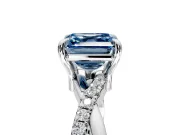 Solitaire Engagement Ring Setting for Fancy Blue Asscher Cut Center with Half-Pave Crossover Band and Prong Head in White Gold