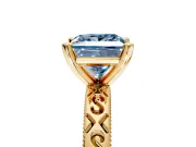 Solitaire Engagement Ring Setting for Fancy Blue Princess Cut Center with Scrollwork Band and Prong Head in Yellow Gold