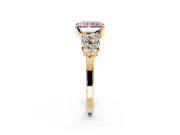 Cluster Engagement Ring Setting for Fancy Pink Radiant Cut Center with 2-Row Shoulder Clusters and Prong Head in Yellow Gold
