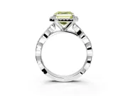 Halo Engagement Ring Setting for Fancy Yellow Asscher Cut Center with Pave and Plain Twist Band and Prong Head in White Gold