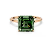 Solitaire Engagement Ring Setting for Fancy Green Asscher Cut Center with Straight Thin Band and Prong Head in Rose Gold