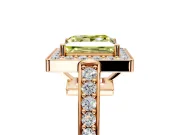 Bezel-Framed Halo Engagement Ring Setting for Fancy Yellow Princess Cut Center with Pave Band and Prong Head in Rose Gold