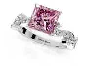 Solitaire Engagement Ring Setting for Fancy Pink Princess Cut Center with Bar-Station Pave Twist and Prong Head in White Gold