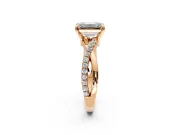 Solitaire Engagement Ring Setting for Emerald Cut Center with Half-Pave Crossover Band and Prong Head in Rose Gold