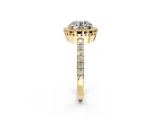 Halo Engagement Ring Setting for Round Cut Center with Inner Milgrain Border and Prong Head in Yellow Gold