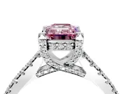 Solitaire Engagement Ring Setting for Fancy Pink Emerald Cut Center with Widening Pave Band and Claw Prong Head in Platinum