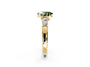 5 Stone Engagement Ring Setting for Fancy Green Oval Center with Plain Band and Prong Head in Yellow Gold