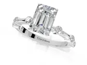 Solitaire Engagement Ring Setting for Emerald Cut Center with Bezel Station Band and Prong Head in Platinum
