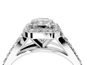 Halo Engagement Ring Setting for Emerald Cut Center with Narrow Pave Split Shank and Prong Head in Platinum