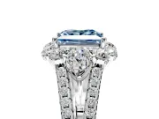 Halo Engagement Ring Setting for Fancy Blue Princess Cut Center with Two-Strand Split Shank and Prong Head in Platinum