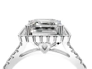 Milgrain Floral Halo Engagement Ring Setting for Asscher Cut Center with Pave Band and Prong Head in White Gold