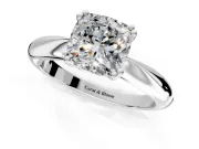 Solitaire Engagement Ring Setting for Cushion Cut Center with Reverse Tapered Band and Prong Head in Sterling Silver