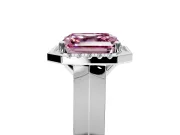 Halo Engagement Ring Setting for Fancy Pink Asscher Cut Center with Knife Ridge Cathedral Band and Prong Head in Platinum