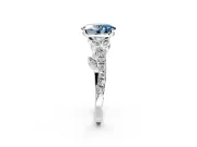 Leaf Motif Engagement Ring Setting for Fancy Blue Oval Center with Pave Band and Prong Head in Platinum