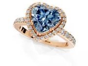 Halo Engagement Ring Setting for Fancy Blue Heart-Shaped Center with Inner Milgrain Border and Prong Head in Rose Gold