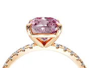 Solitaire Engagement Ring Setting for Fancy Pink Cushion Cut Center with Fine Pave Narrow Band and Prong Head in Rose Gold