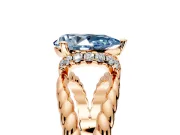 Halo Engagement Ring Setting for Fancy Blue Pear-Shaped Center with Rope Twist Split Shank and Prong Head in Rose Gold
