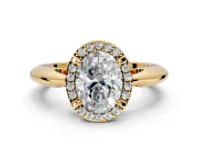 Halo Engagement Ring Setting for Oval Center with Tapered Plain Band and Prong Head in Yellow Gold