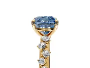 Cluster Engagement Ring Setting for Fancy Blue Cushion Cut Center with Round Cut Accent Band and Prong Head in Yellow Gold